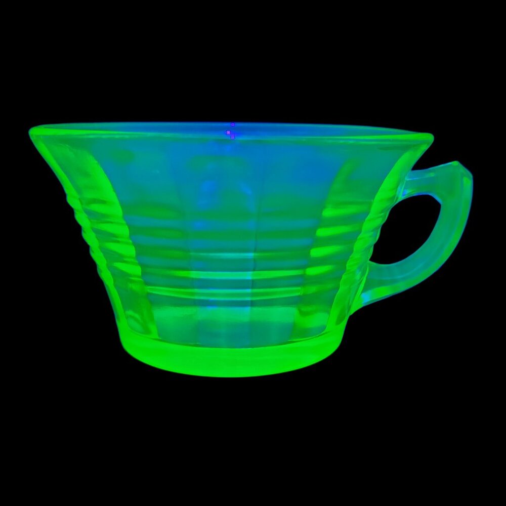 Vintage Uranium Depression Glass Striped Decorative Glass Tea Cup